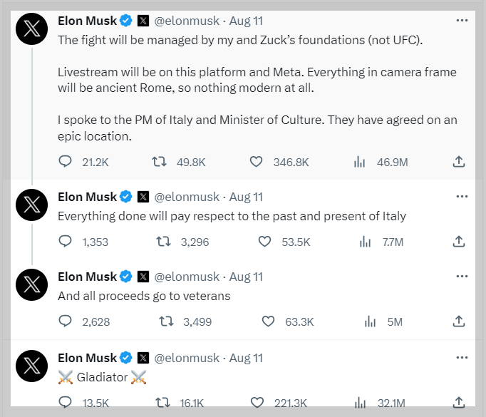 일론머스크의 격투 관련 게시물