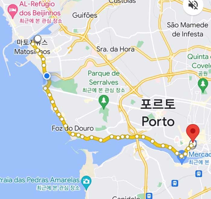 이미지 출처 구글맵 - 포르투의 500번 버스 루트