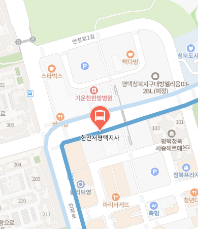 한전서평택지사.청북신도시에서 인천공항 리무진 공항버스(8822번) 지도 위치