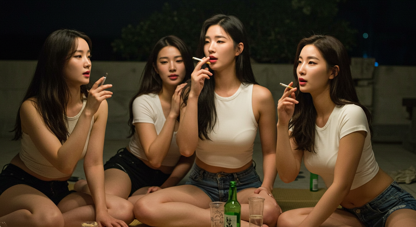 담배를 모여피고있는 여자들