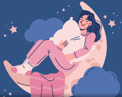 달 위에서 숙면을 취하는 여자 일러스트