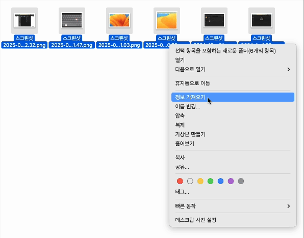 컨텍스트 메뉴에서 option⌥ 키를 누르면 추가 기능을 확인할 수 있다.