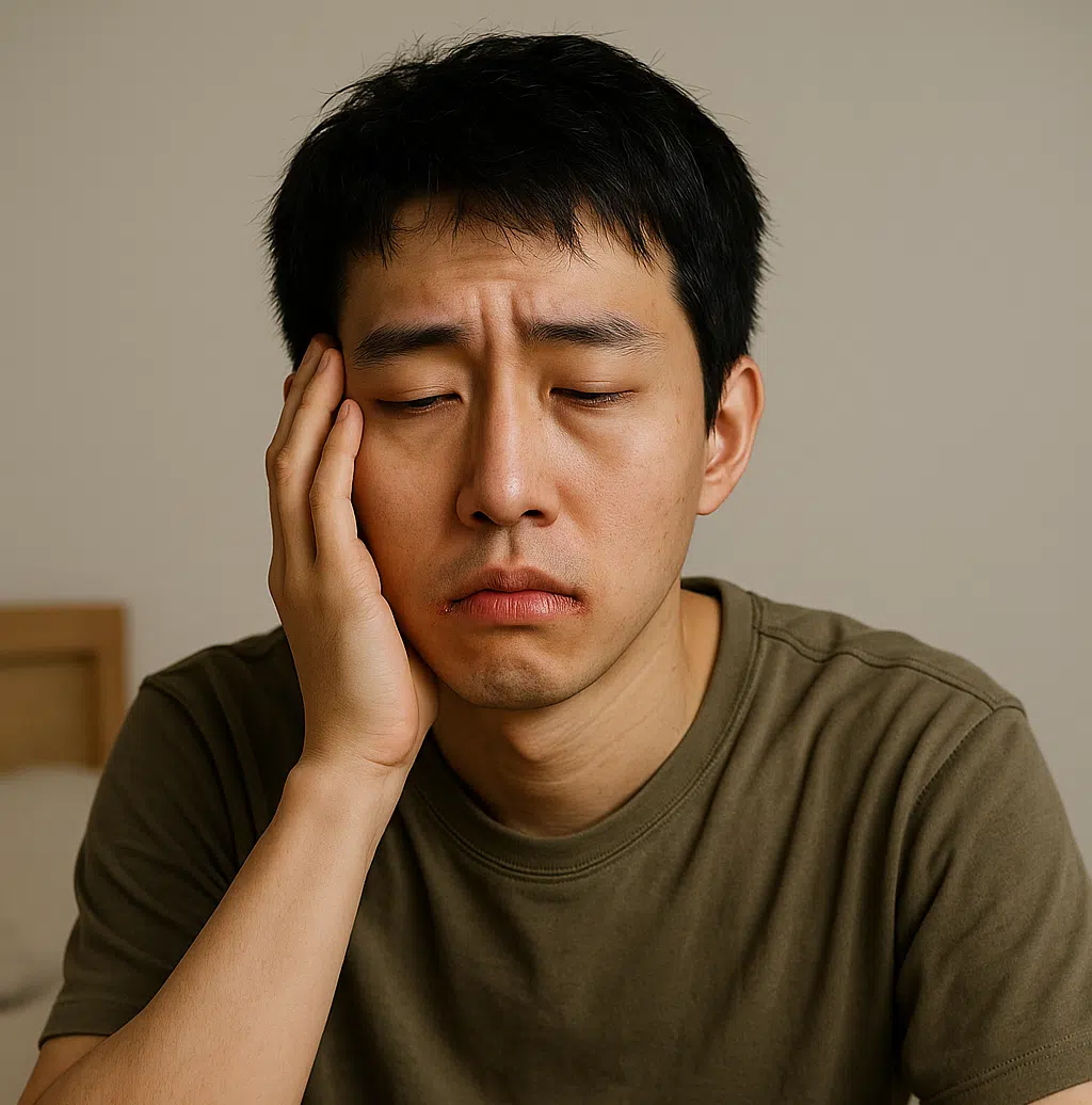 비타민 부족으로 입꼬리에 염증(구각염)이 생긴 모습