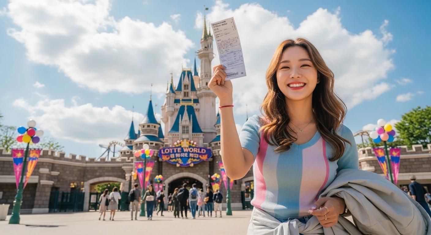 수험생-할인-혜택-수험생이-수험표를-들고-놀이공원-앞에서-밝게-웃고-있는-AI이미지