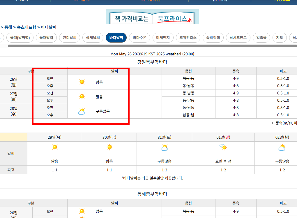 동해 물때표 확인방법