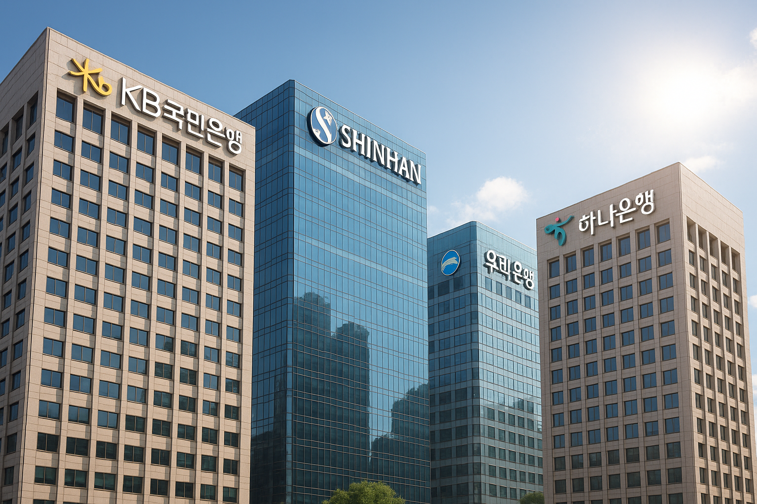 도심속에 있는 은행 건물들