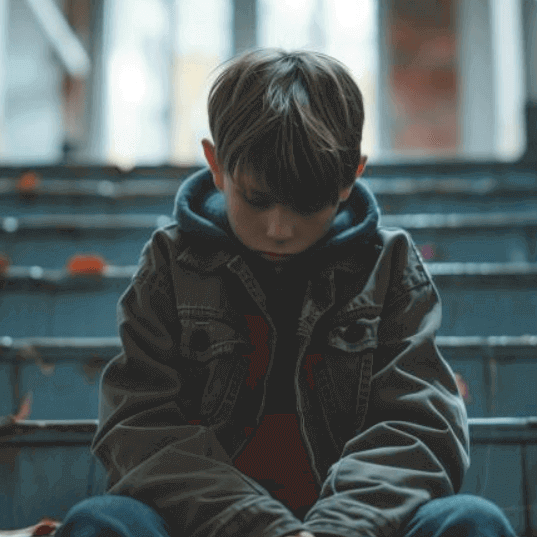 한-아이가-우울하게-계단에-앉아있는-이미지