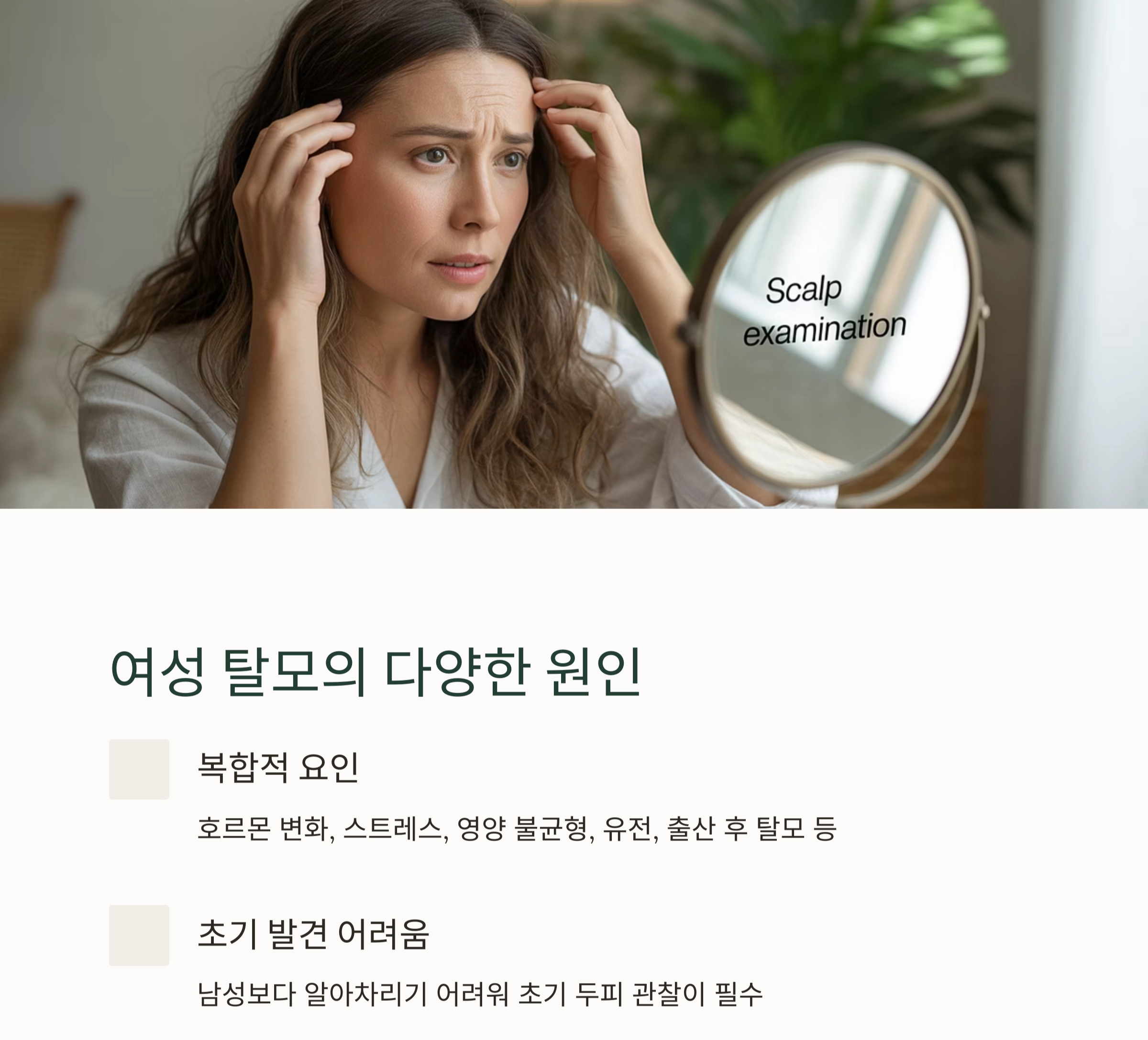 여성 탈모 초기 대응, 관리법만 알면 두피도 되살아납니다