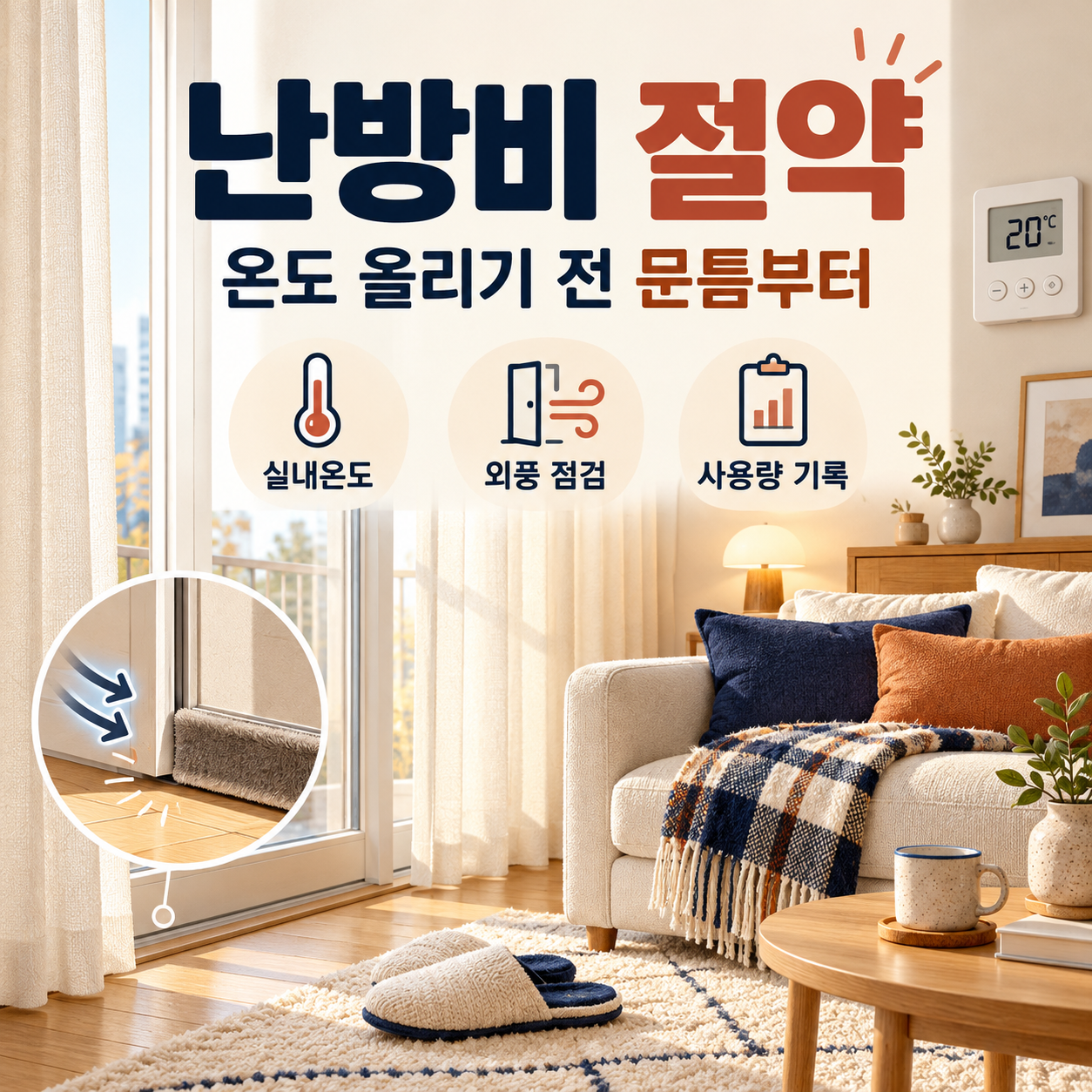 난방비 절약, 실내온도와 외풍 점검 및 사용량 기록