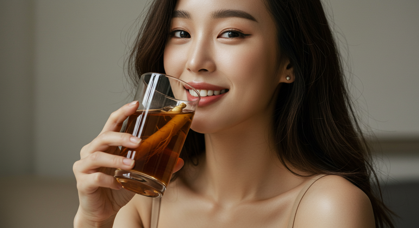 홍삼을 먹고 있는 여자