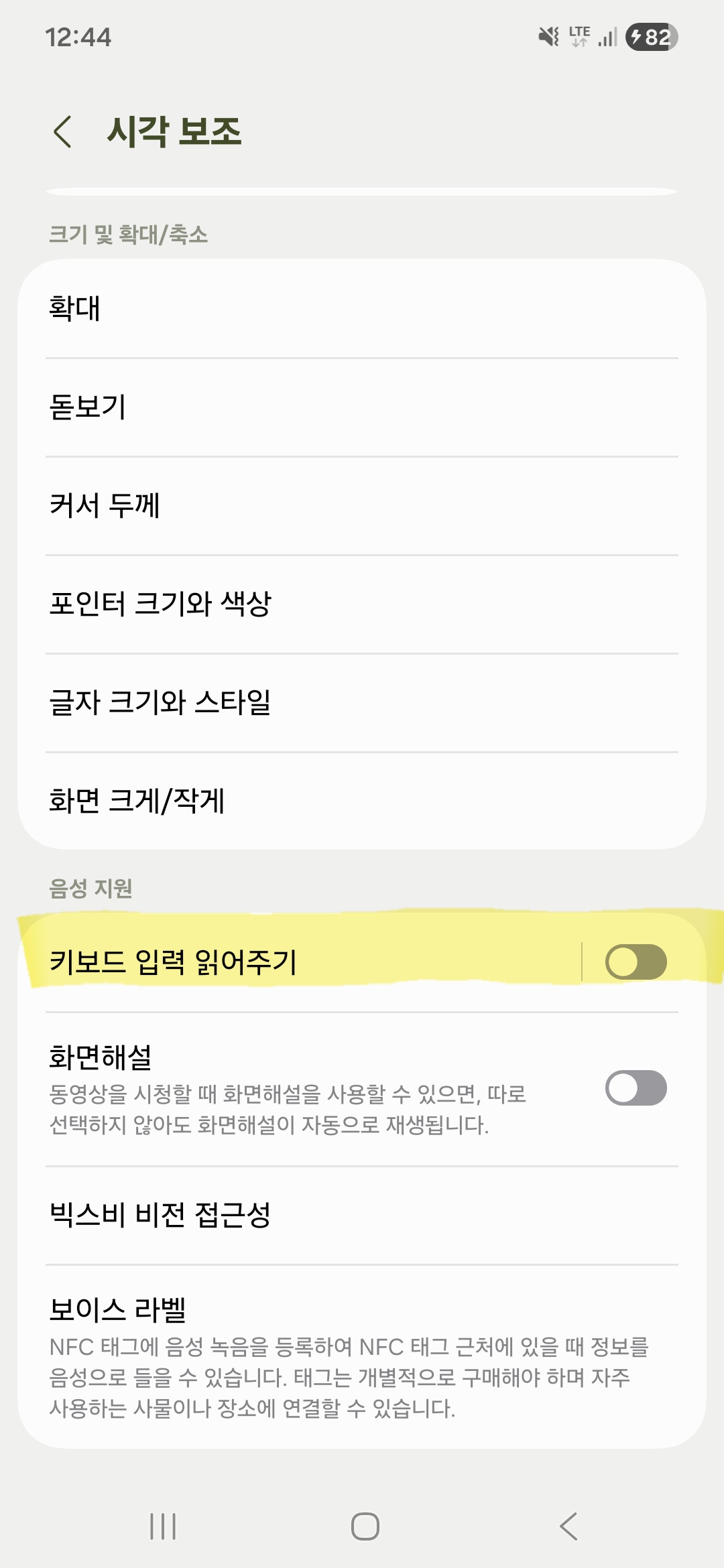 접근성 시각 보조 메뉴에서 선택하여 읽어주기 바로가기 기능을 활성화하여 화면에 사람 모양 아이콘을 띄우는 과정