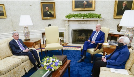 바이든,파월,옐런-회담모습