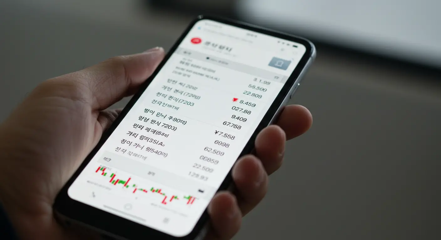 국내 증권사 MTS 앱을 통해 일본 주식 '토요타 자동차'를 검색하고 거래하는 스마트폰 화면
