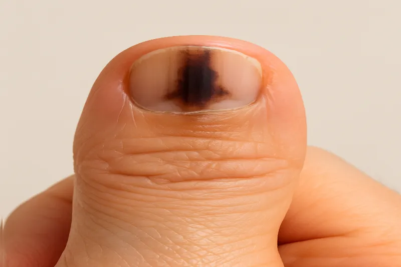 손톱 흑생종 증상을 보여주는 실제 손톱 사진입니다.