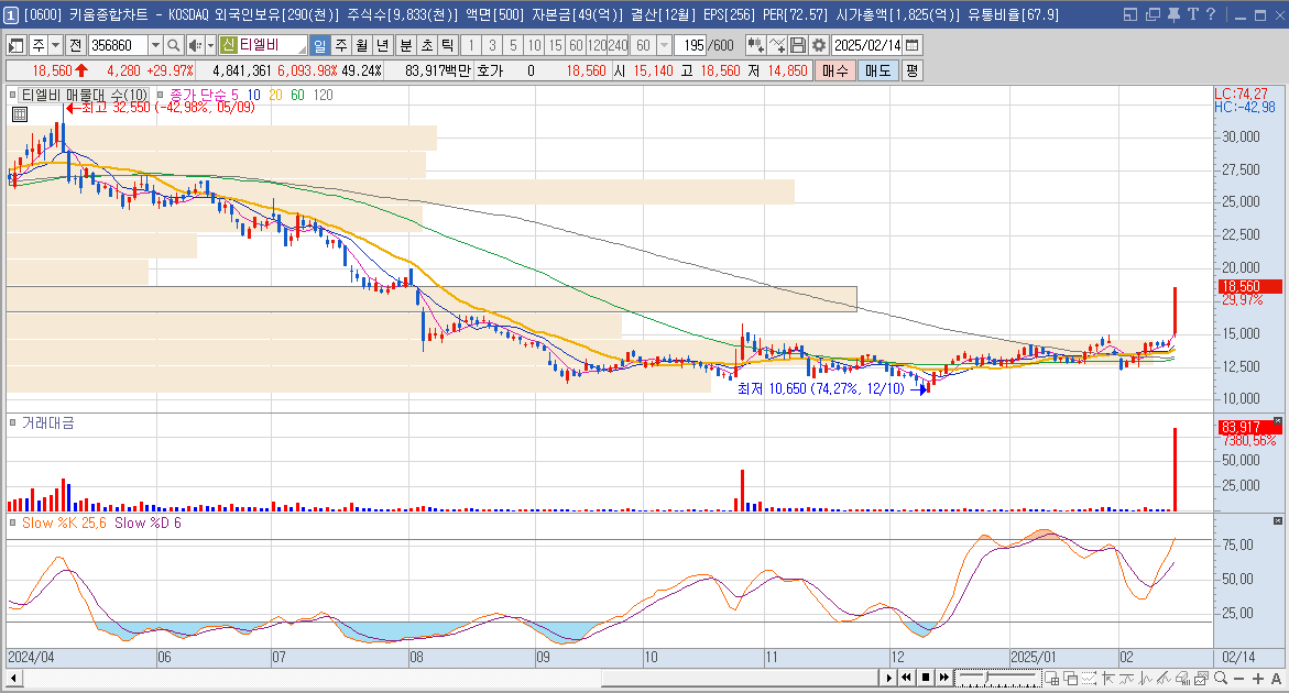 티엘비 일봉 차트