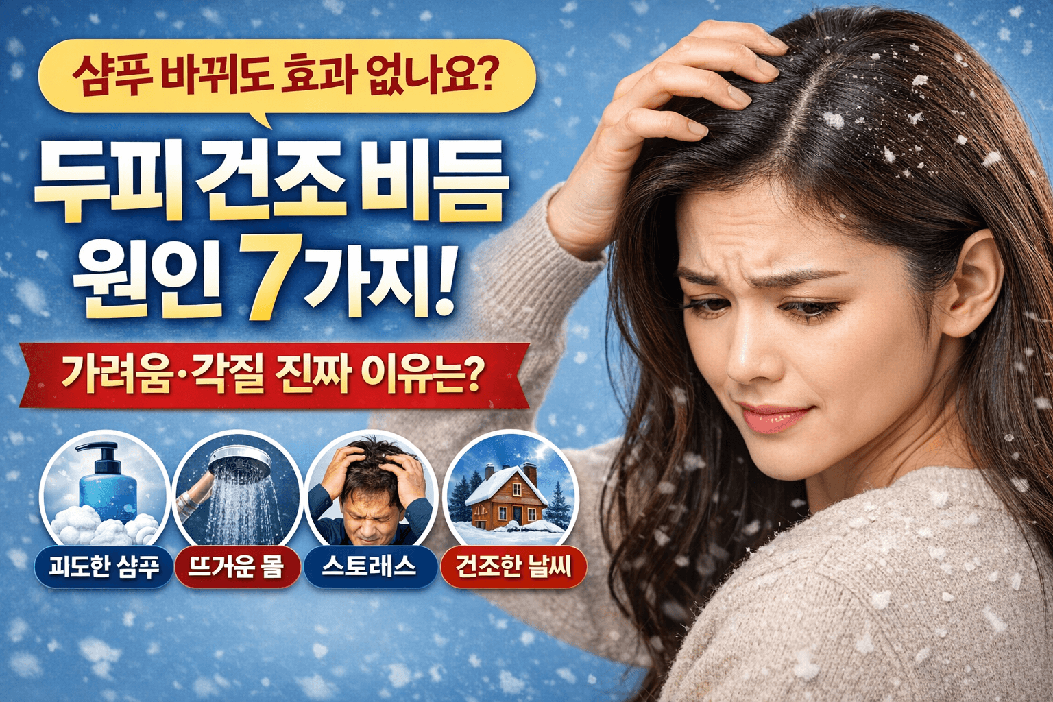두피 건조 비듬 원인 7가지! 샴푸 바꿔도 계속 생기는 진짜 이유
