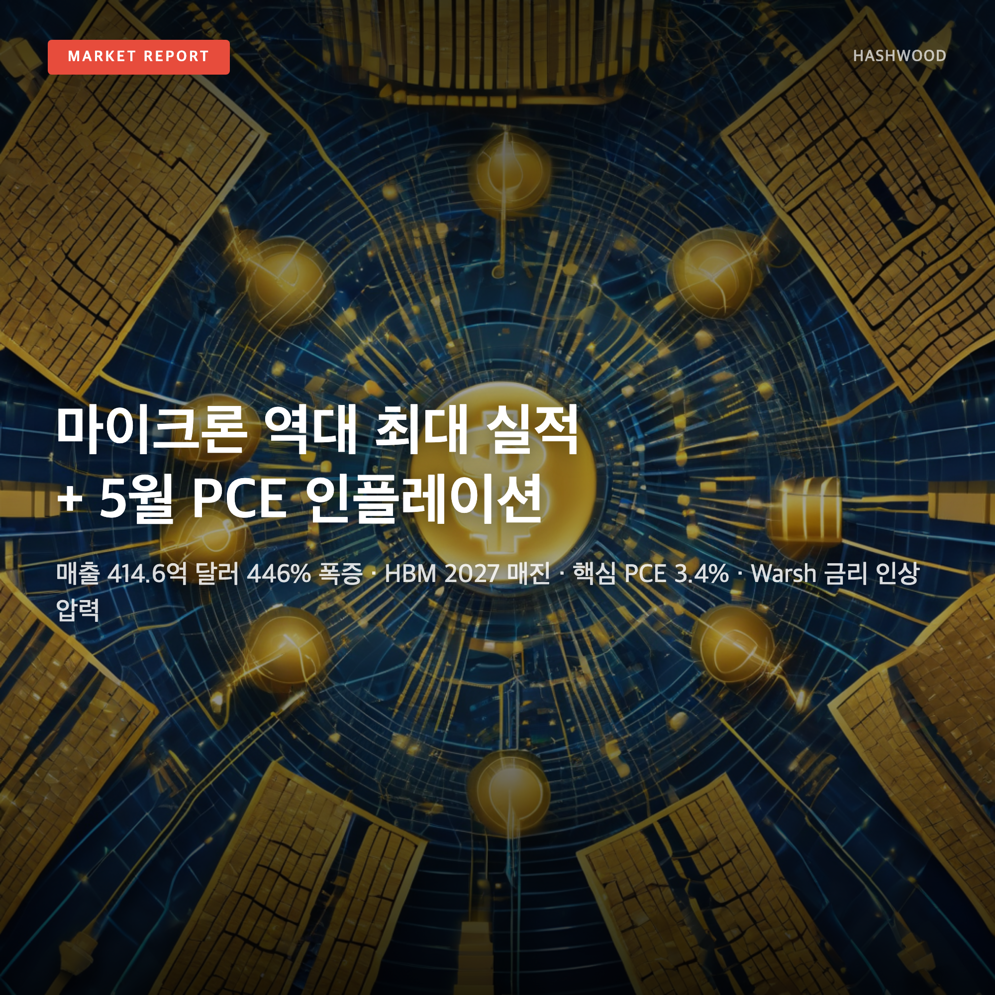 마이크론 역대 최대 실적 + 5월 PCE 인플레이션 — 매출 414.6억 달러 446% 폭증, HBM 2027 매진, 핵심 PCE 3.4%