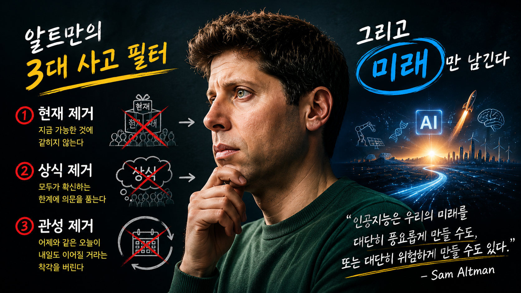 Visualization of Sam Altman's future-oriented thinking and long-term vision for AI development