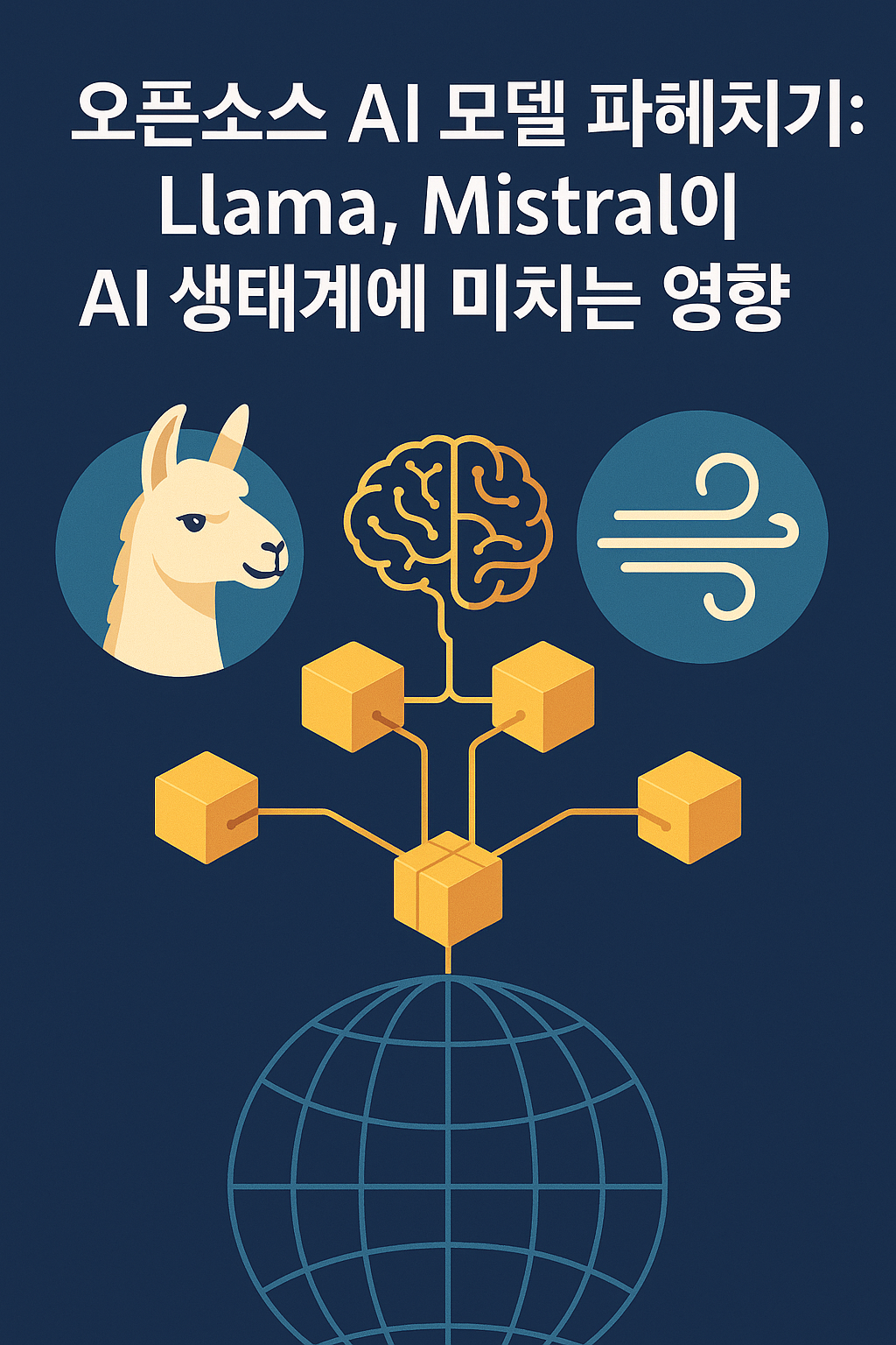 Llama와 Mistral 오픈소스 AI 모델의 영향력을 상징하는 대표 이미지