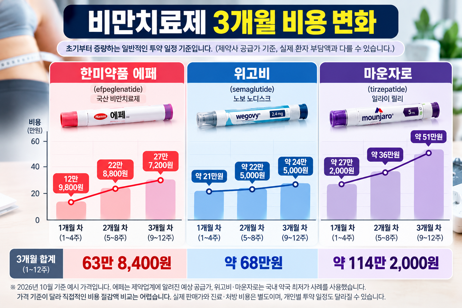 에페의 1개월·2개월·3개월 예상 비용 변화 그래프
