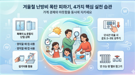 울철 난방비를 아끼기 위해 창문에 뽁뽁이를 붙이고 문풍지로 틈새 외풍을 막는 이미지