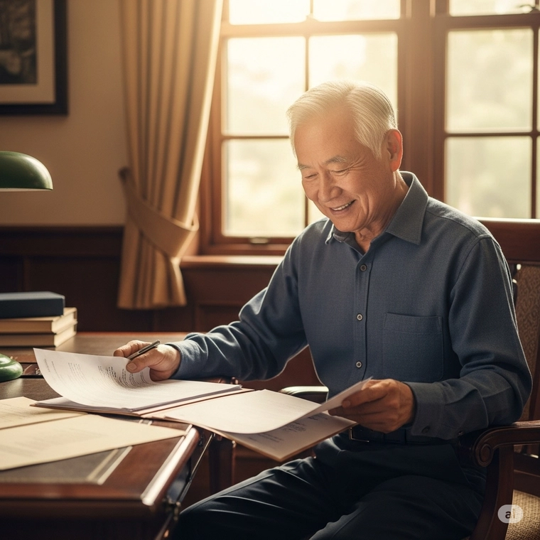 노령연금 서류를 작성중인 시니어 남성