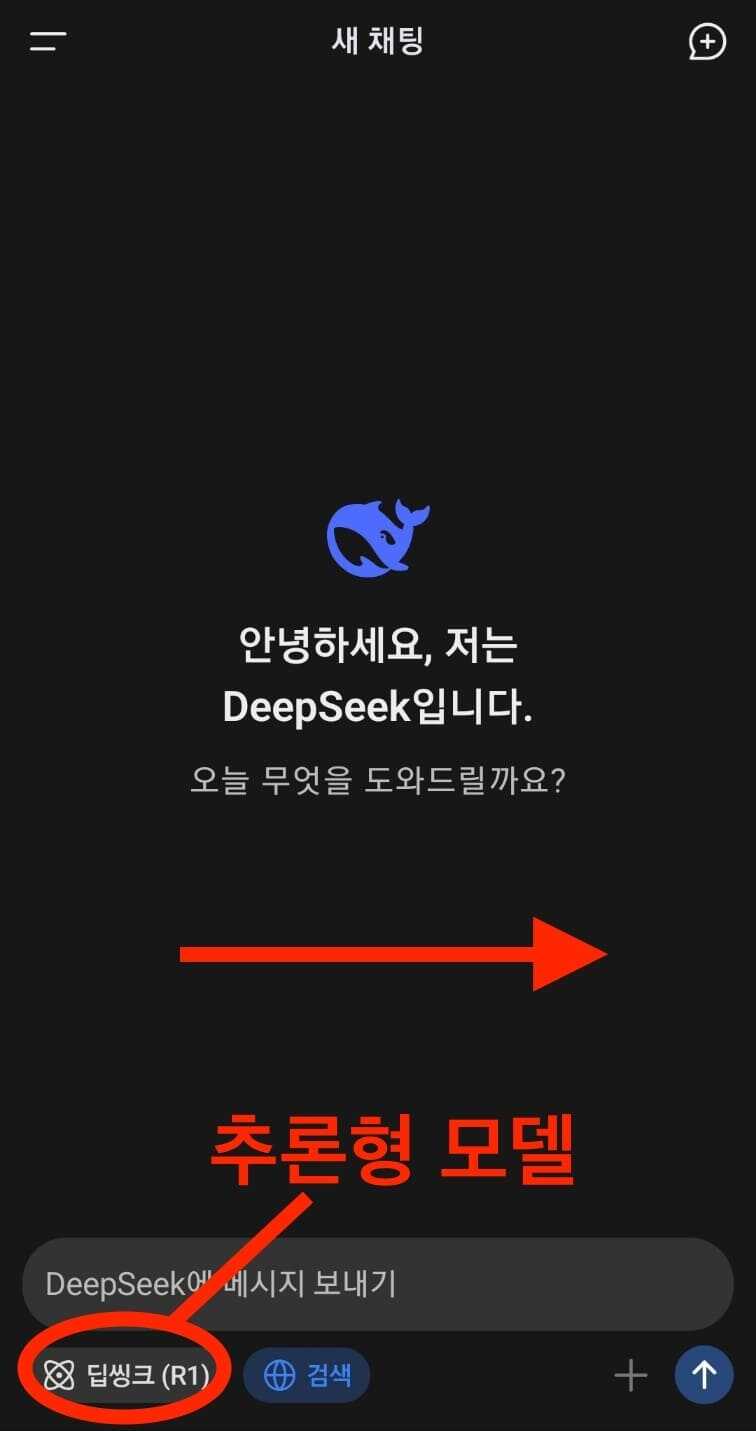 딥시크 앱 추론형 R1 버튼 및 지난 대화 자동 저장 기능 설명