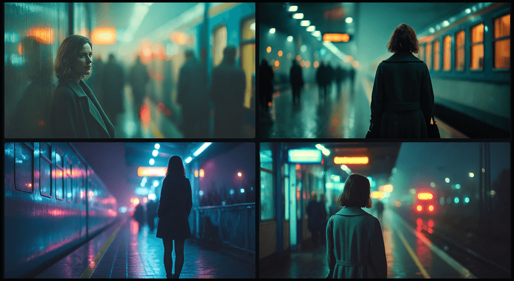 교통 플랫폼 위에서의 이별과 신비로운 무드 이미지_Midjourney