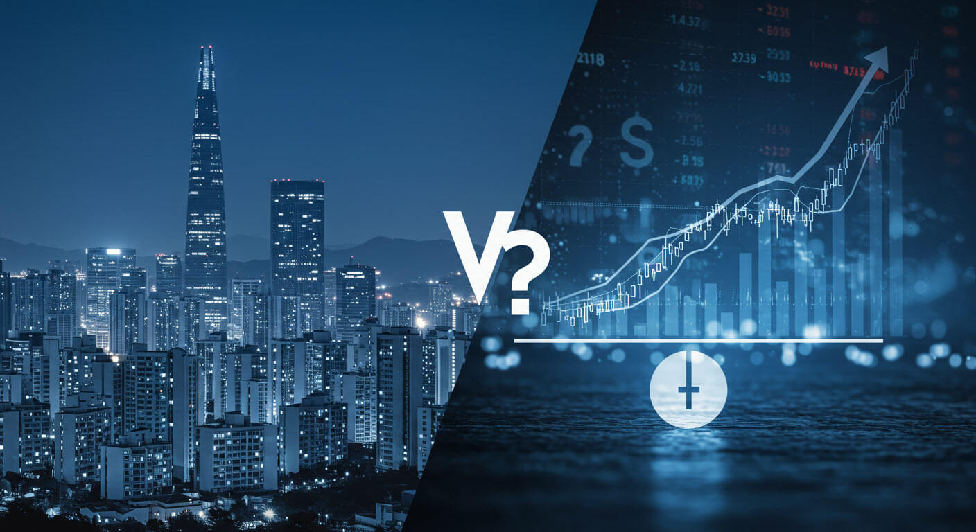 서울아파트와미국주식변화를 대비 하여 보여주는 삽화