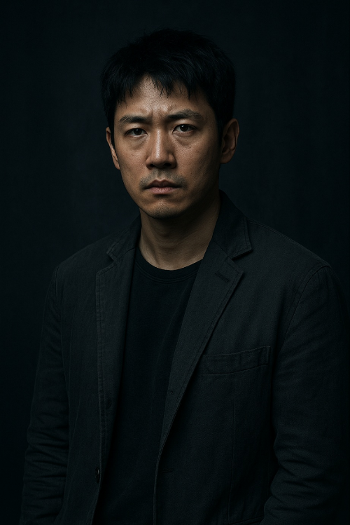 지옥 시즌2의 남성이 어두운 표정으로 검정색 양복을 입고 있는 모습