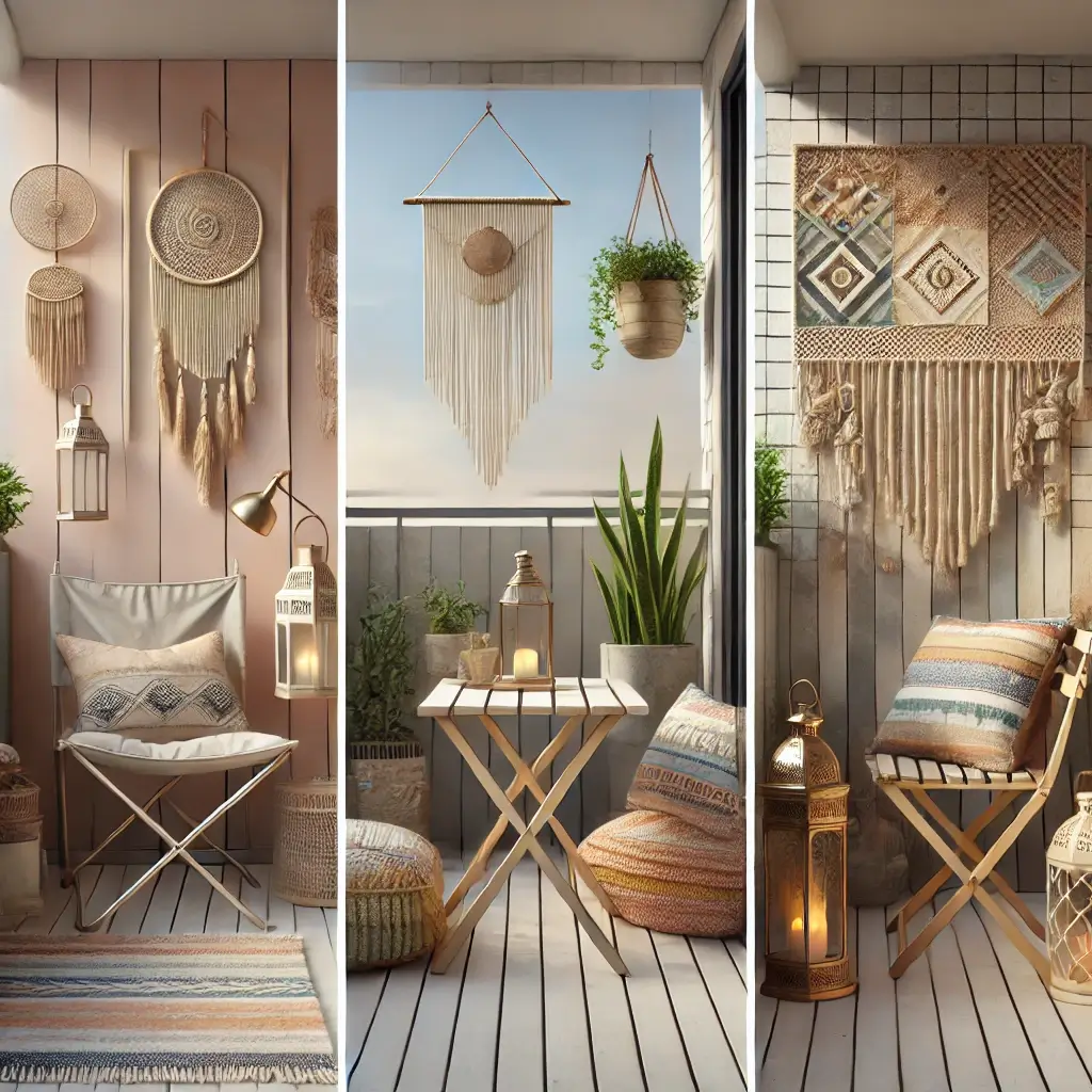 미니멀, 보헤미안, 빈티지 스타일의 베란다 캠핑