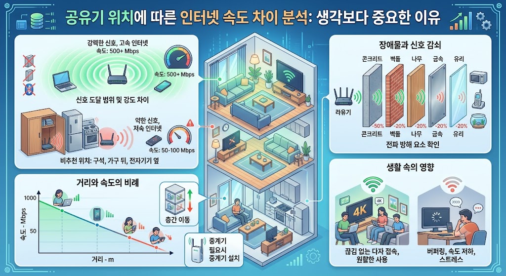 공유기 위치에 따른 인터넷 속도 차이 분석, 생각보다 중요한 이유