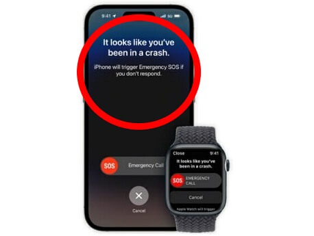 아이폰14시리즈에-탑재된-충돌감기지능이-구동중인-아이폰과-애플워치의-화면
