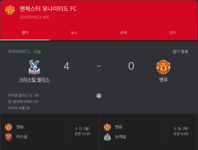 맨유 완패: 경기 다시보기