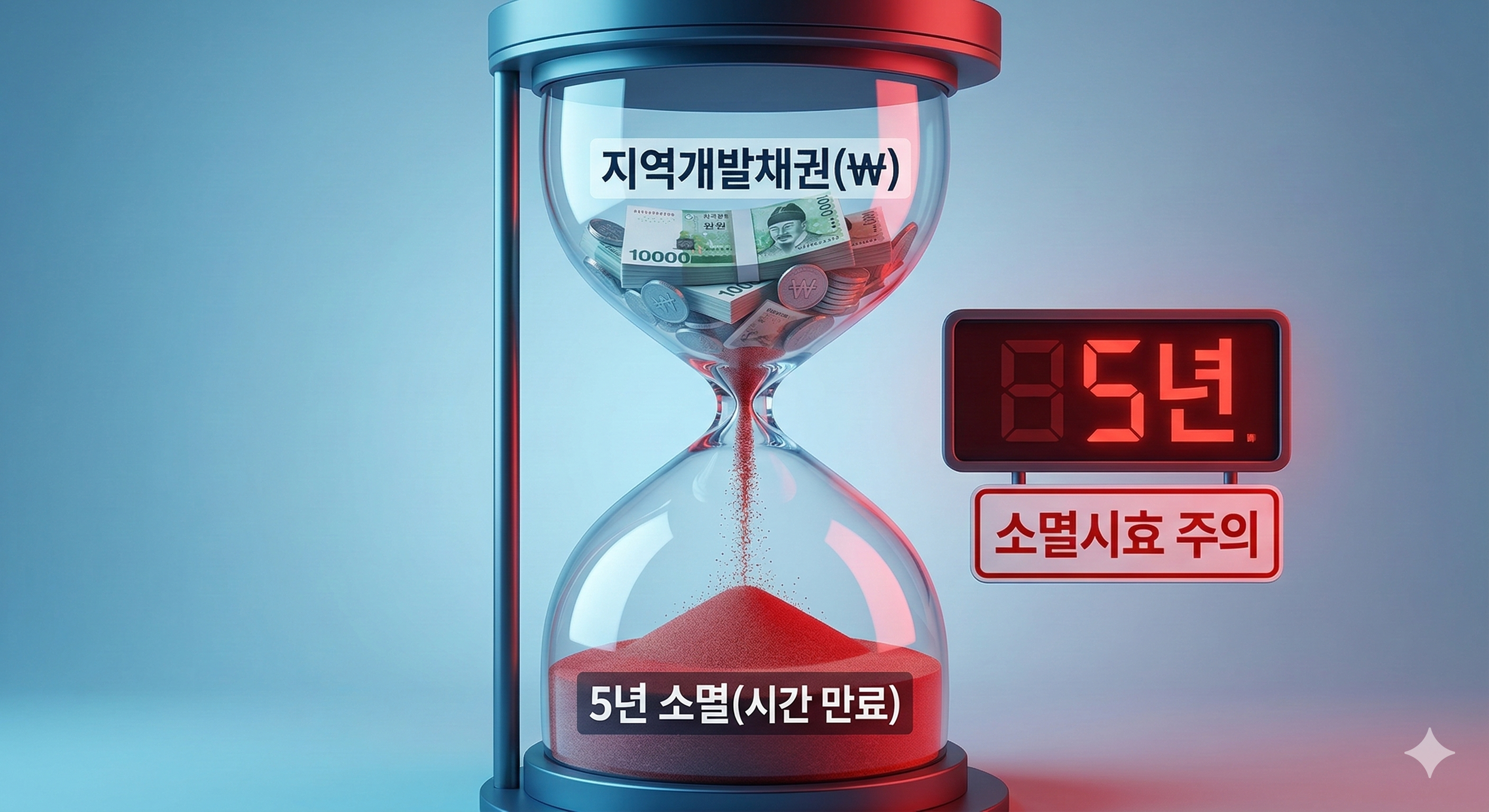 시간이 지나면 먼지로 변해 사라지는 지역개발채권과 5년 소멸시효 경고 모래시계