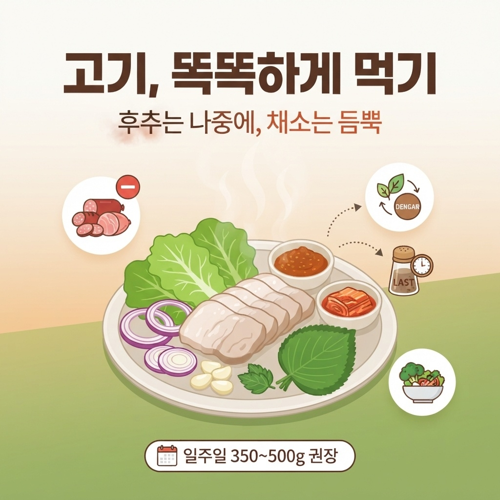 후추는 나중에, 상추&middot;마늘&middot;양파 등과 함께&hellip;고기 건강하게 잘 먹는 법