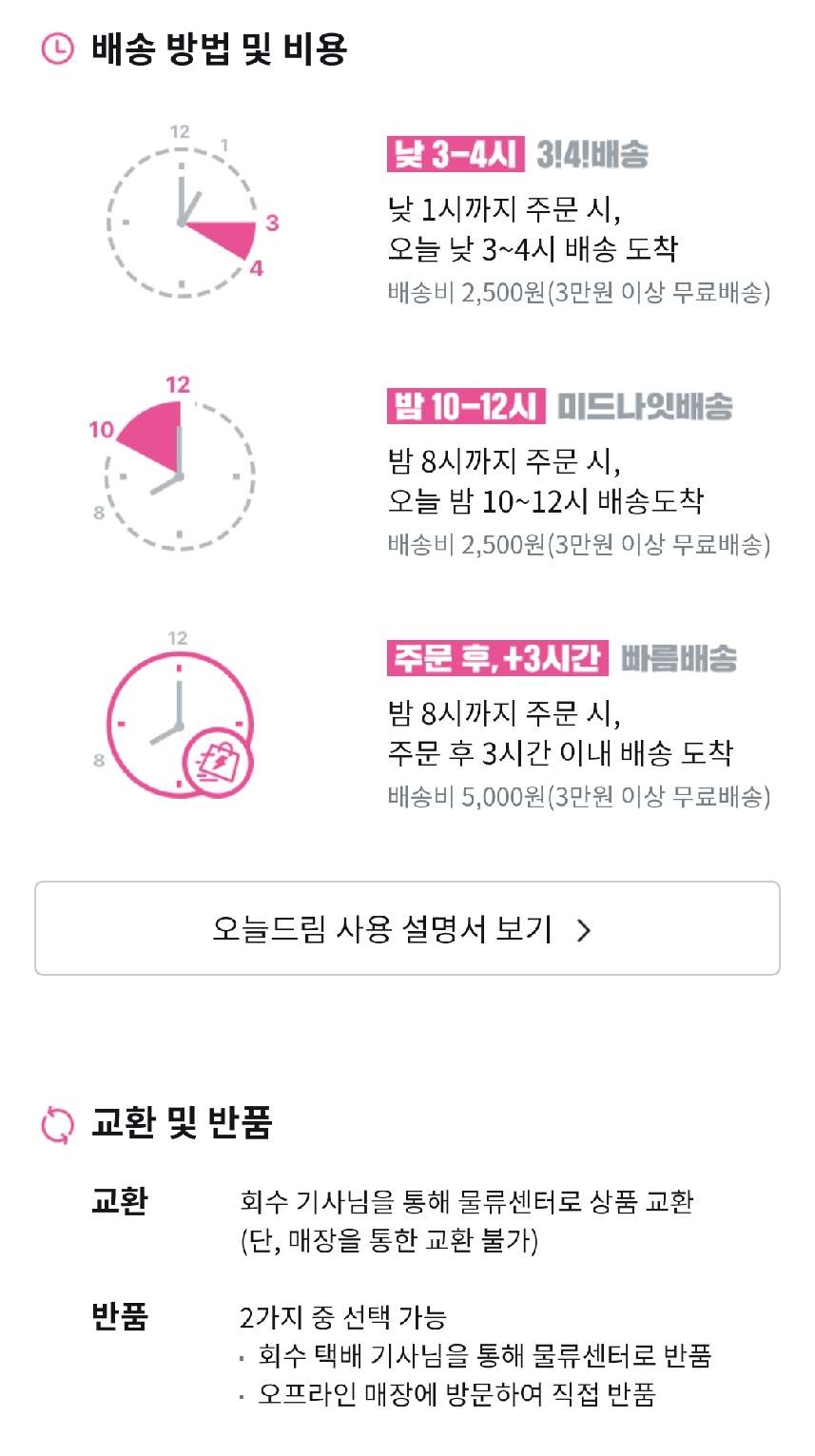 오늘드림 배송 이용방법