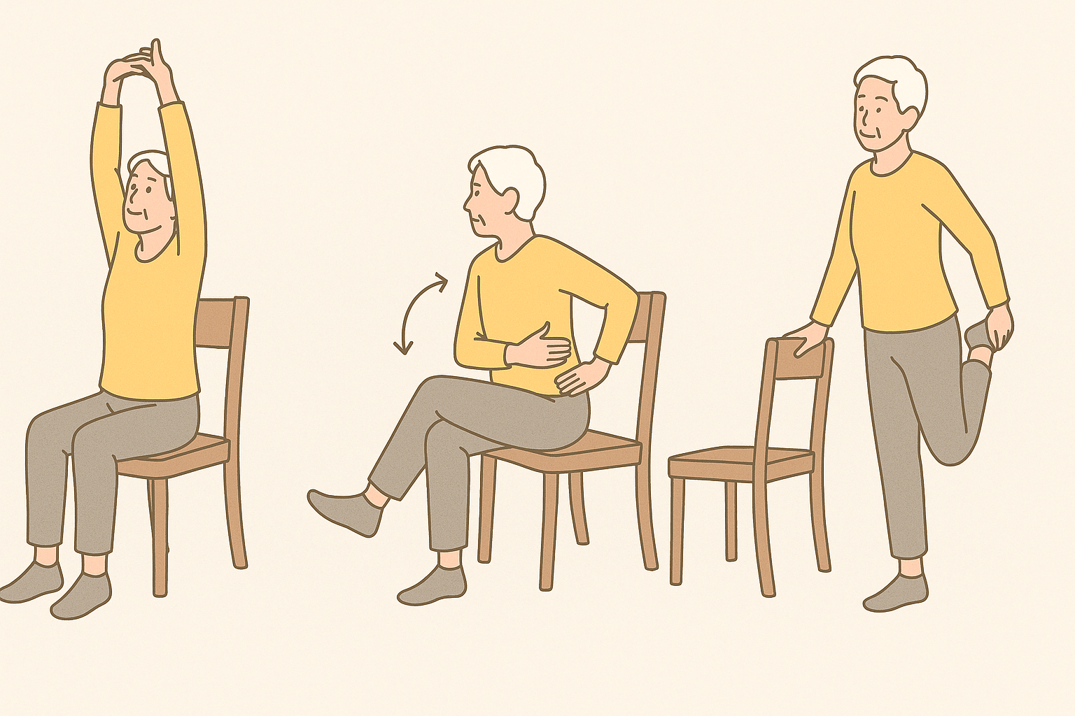 고령자가 할 수 있는 스트레칭 순서를 표현한 그림