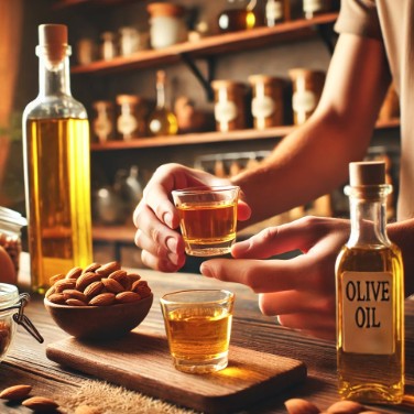 올리브유와 아몬드유를 먹고 있는 모습