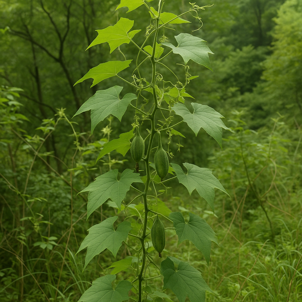 하눌타리 덩굴이 자라는 산속 풍경