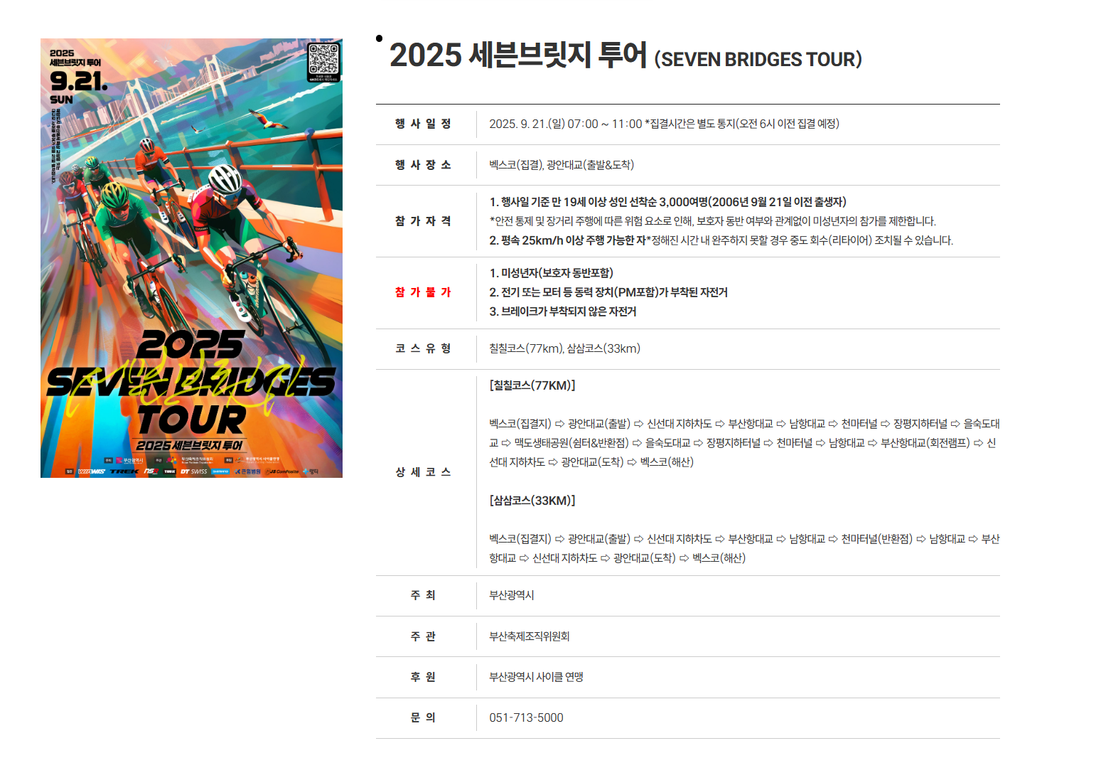 2026 세븐브릿지 투어 77km 상세 코스 지도와 주요 진입 구간