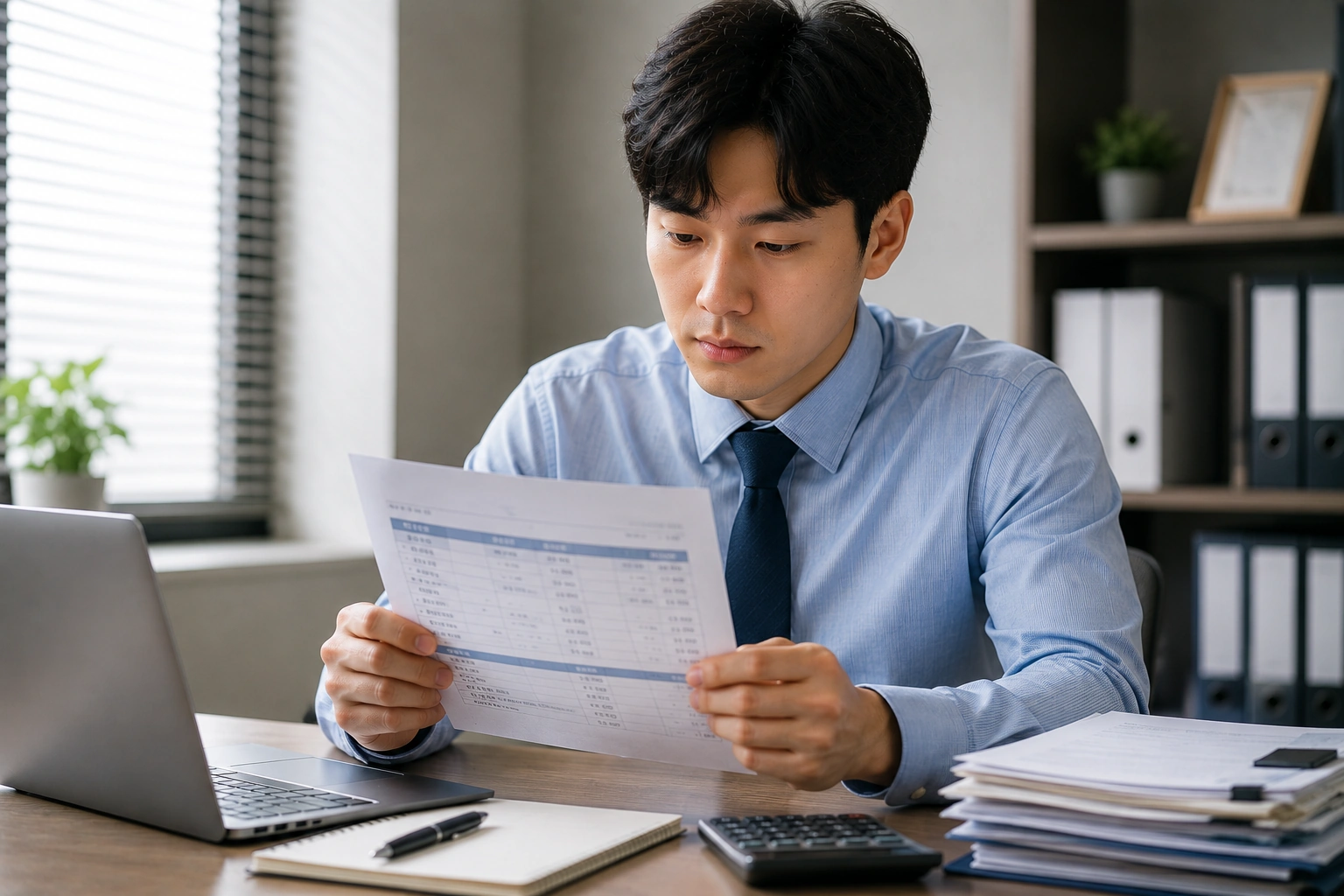직장인이 급여명세서를 확인하는 모습