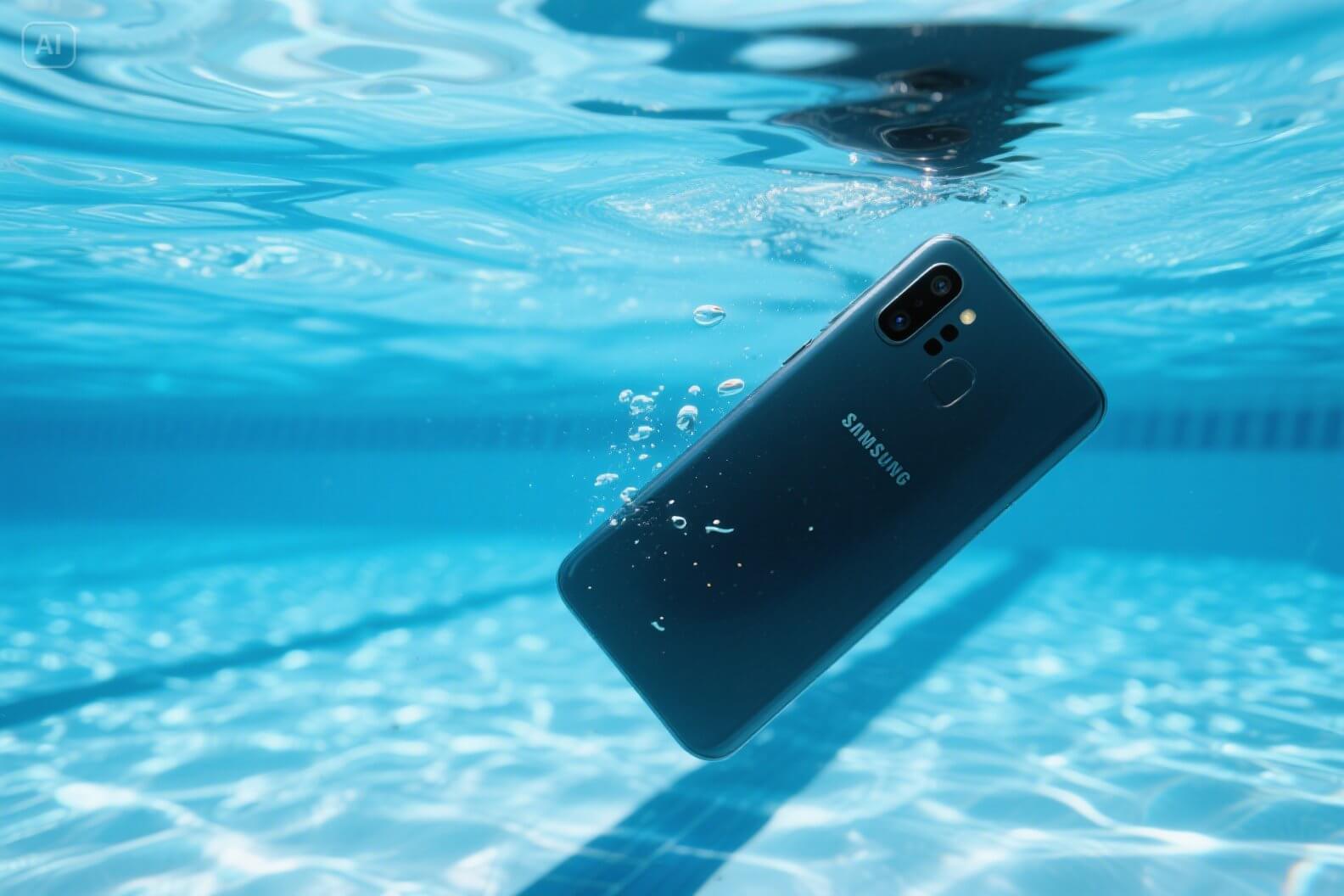 수영장에 빠진 핸드폰