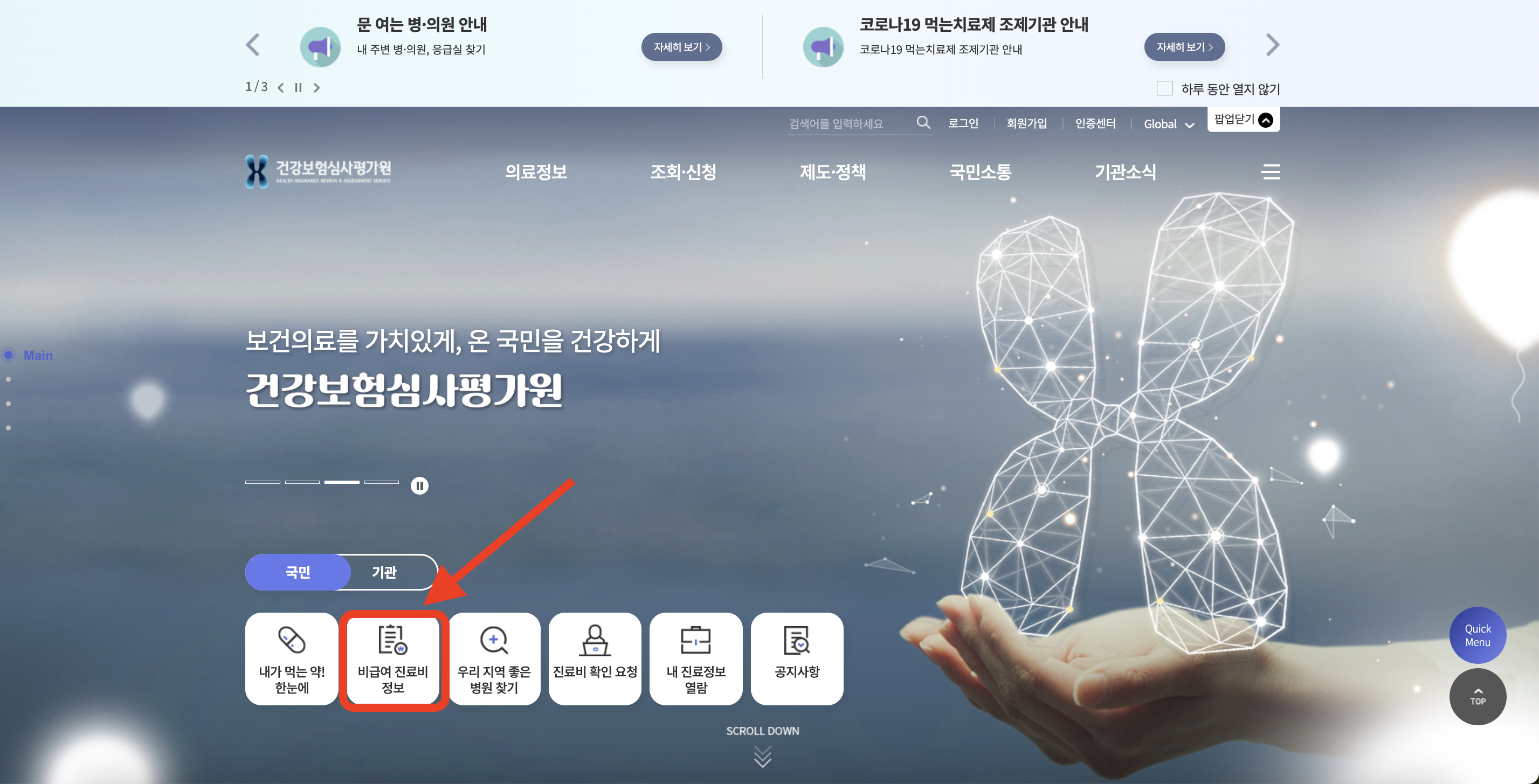 건강보험심사평가원 홈페이지
