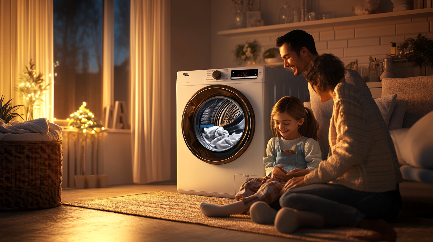 비스포크 그랑데 AI 세탁기 WF21D17CWWC 덕분에 깨끗하고 정리된 집에서 행복한 시간을 보내는 가족의 모습