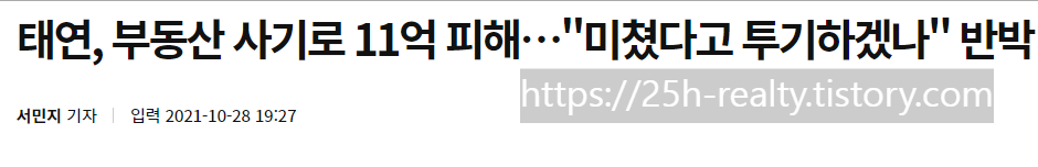 태연, 부동산 사기로 11억 피해 뉴스기사