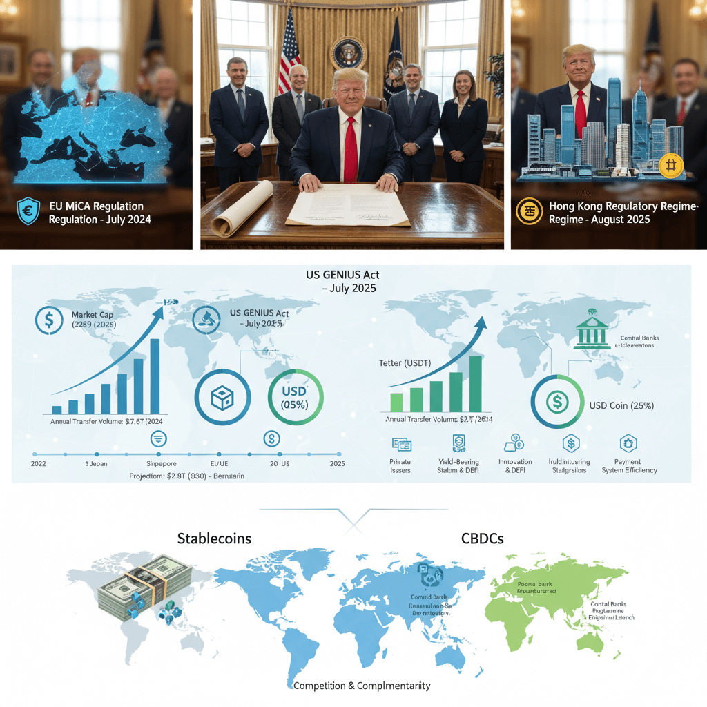 미국, 홍콩, 유럽의 암호화폐 규제 현황 및 스테이블코인, CBDC 동향 분석 인포그래픽