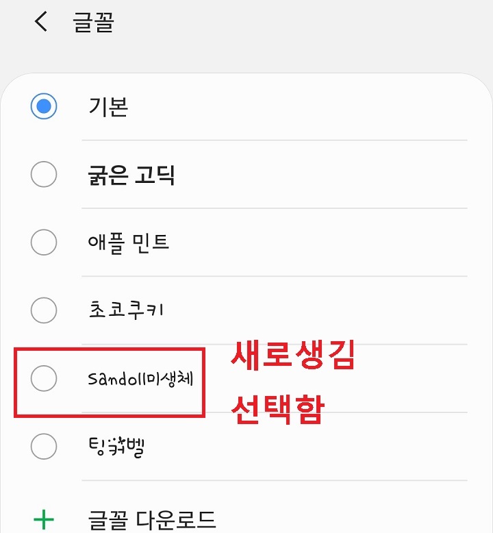 새로운 글씨체가 보임 선택함