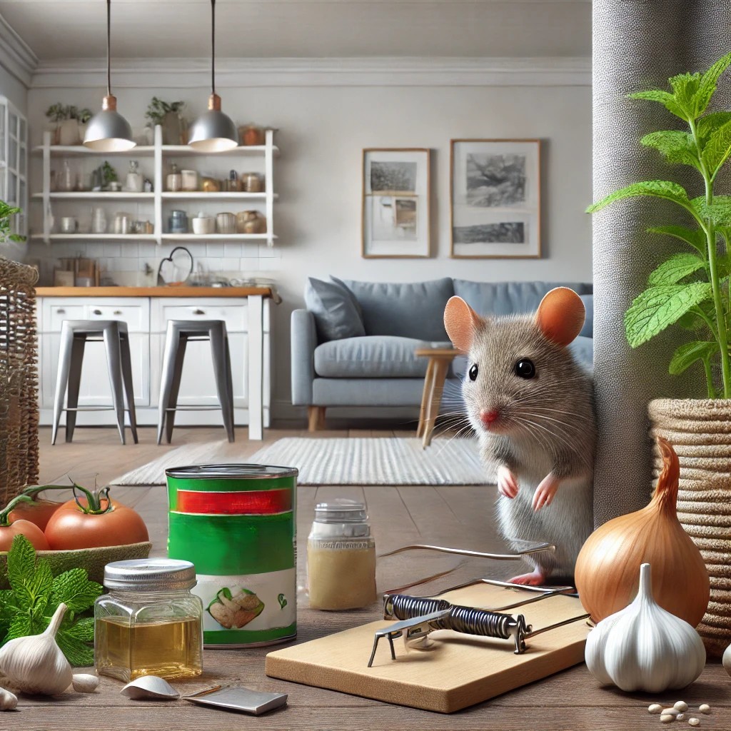 쥐 퇴치를 위해 설치해 놓은 천연 재료, 덫과 쥐 사진