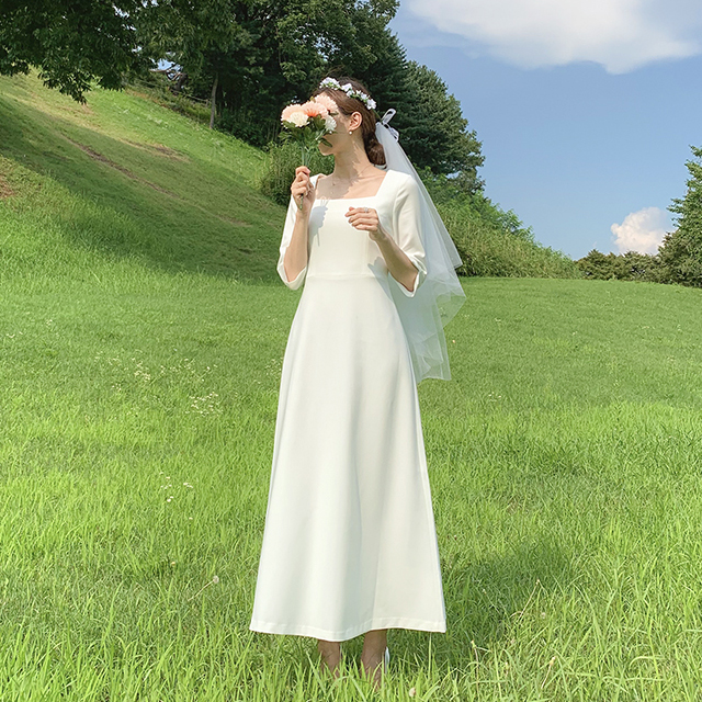 셀프웨딩 드레스 그레이스 스퀘어넥 돌잔치 원피스